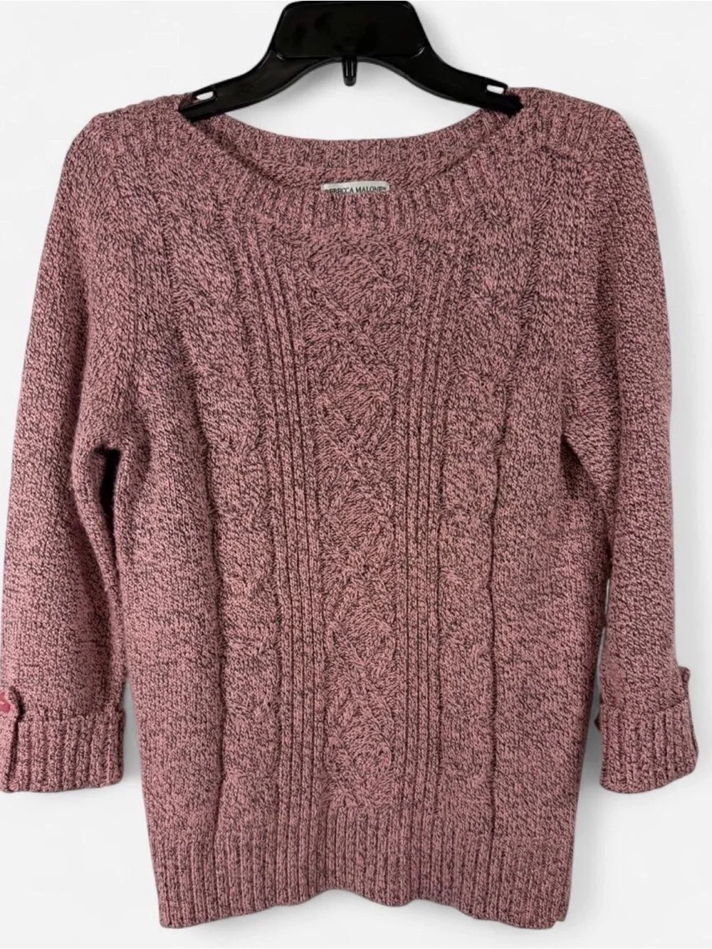 Rebecca Malone Mauve Cable Knit Crewneck Sweater size: S